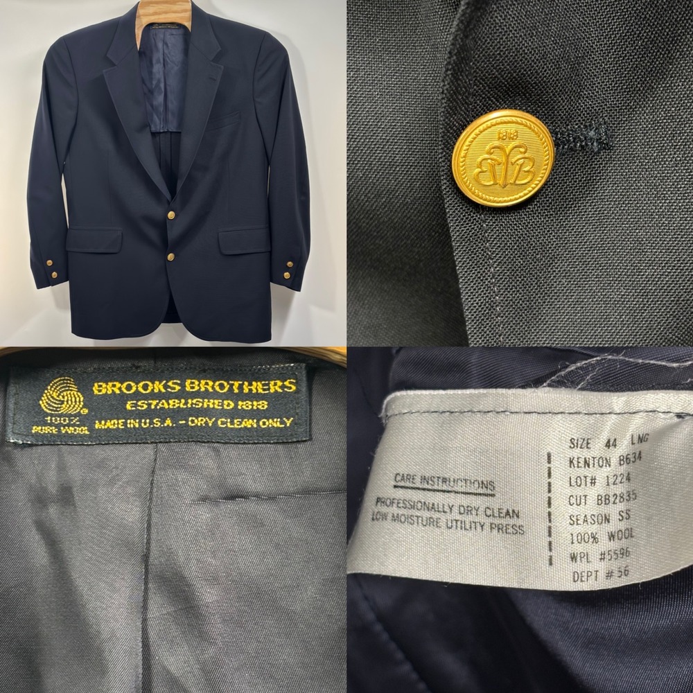 Brooks Brothers 1818 Kenton Blazer 44L Navy Gold Button 2 Button Wool USA Made